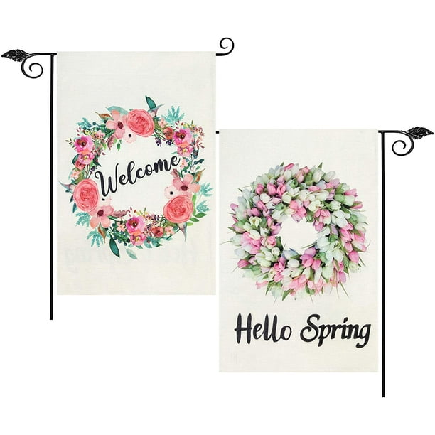 Hello Floral Spring Burlap Garden Flag Flowers Double-Sided 12.5" x 18" Hello Floral Spring Burlap Garden Flag Flowers Double-Sided 12.5" x 18"
